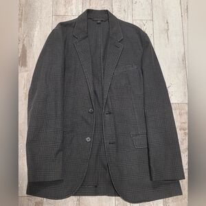 (L) Men's Express Casual Blazer Brownish Gray Plaid 100% Cotton Sport Coat Large